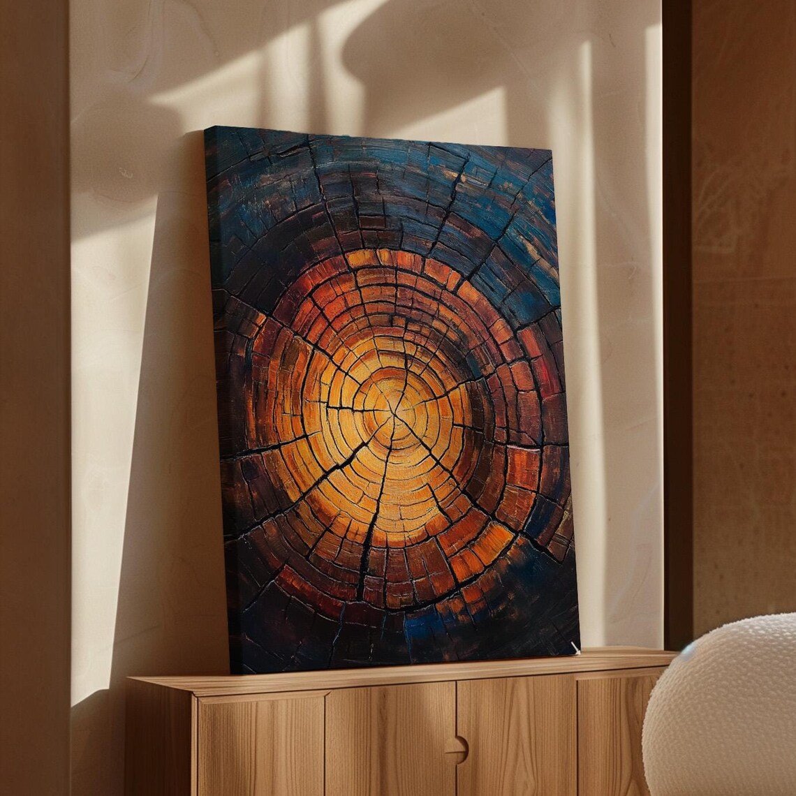 Tree Rings Cross Section Amber Blue Abstract Wood Texture Poster
