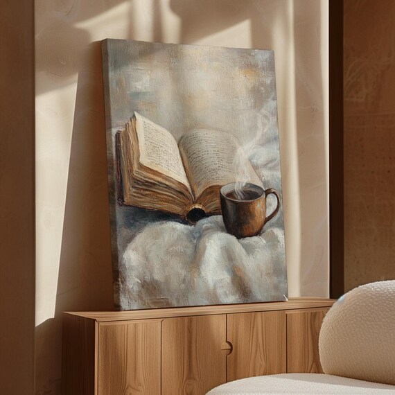 Cozy Reading Nook Open Book and Coffee Cup Art Print