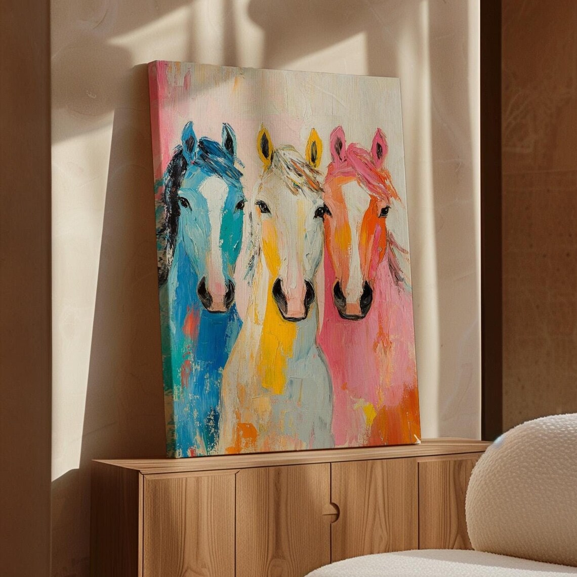 Colorful Horse Trio Abstract Farmhouse Wall Art