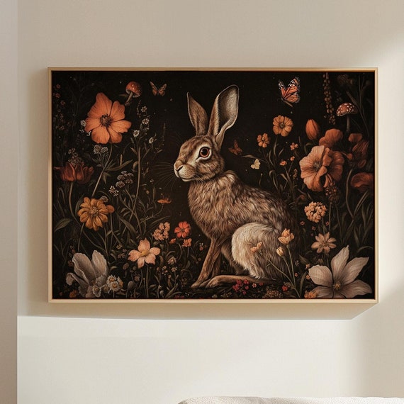 Enchanting Rabbit In Floral Garden Wall Art With Butterflies And Wildflowers Nature Inspired Home Decor For Any Space