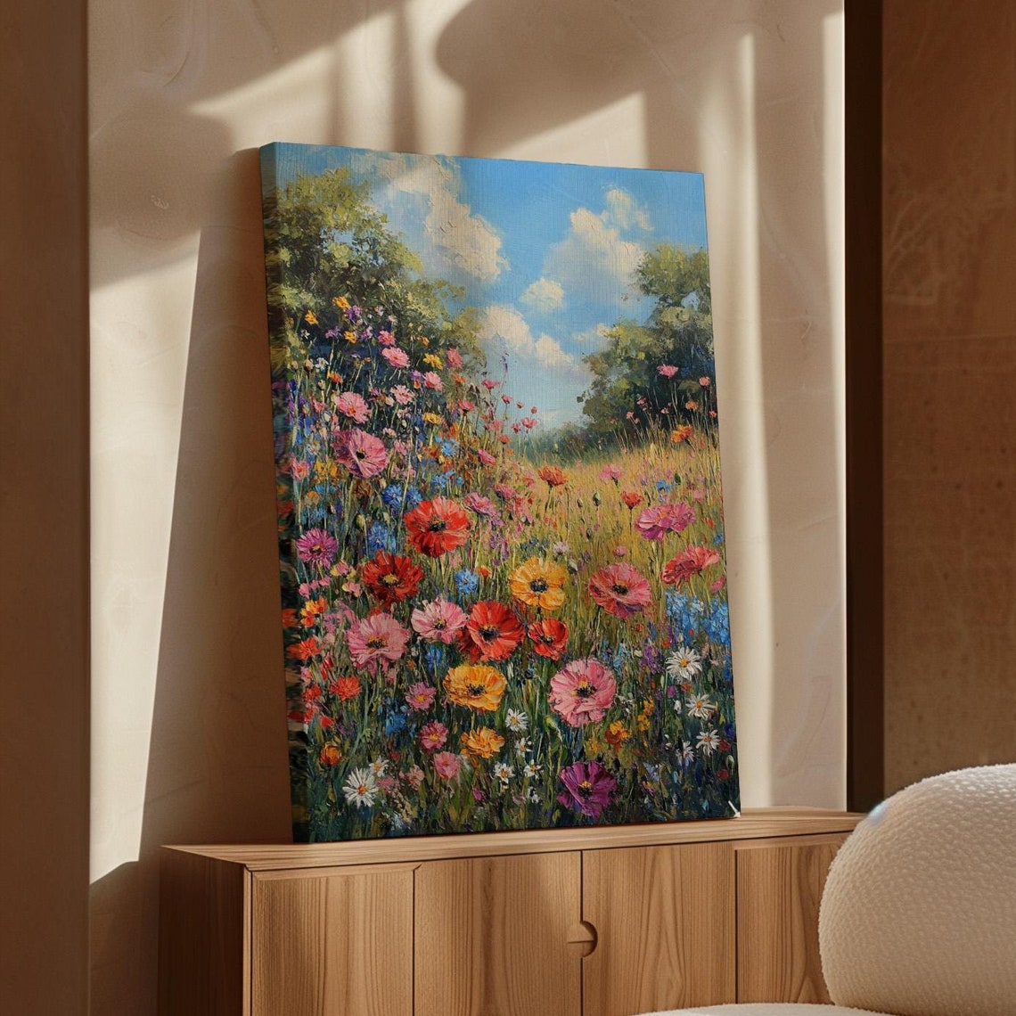 Vibrant Wildflower Meadow Lush Floral Landscape Oil Painting Poster