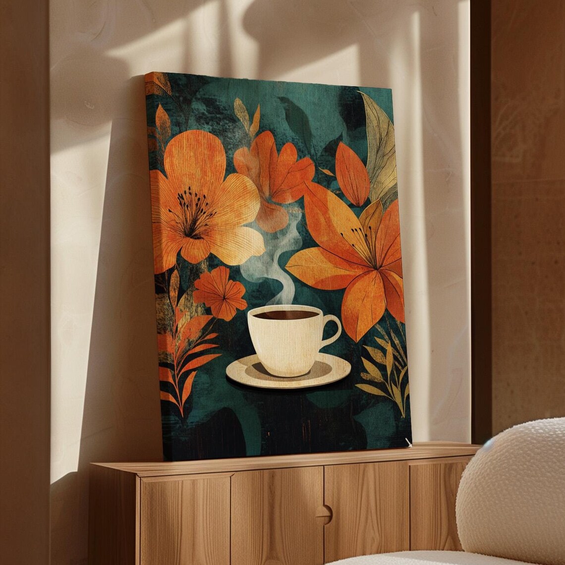 Cozy Autumn Coffee Cup, Retro Floral Kitchen Decor