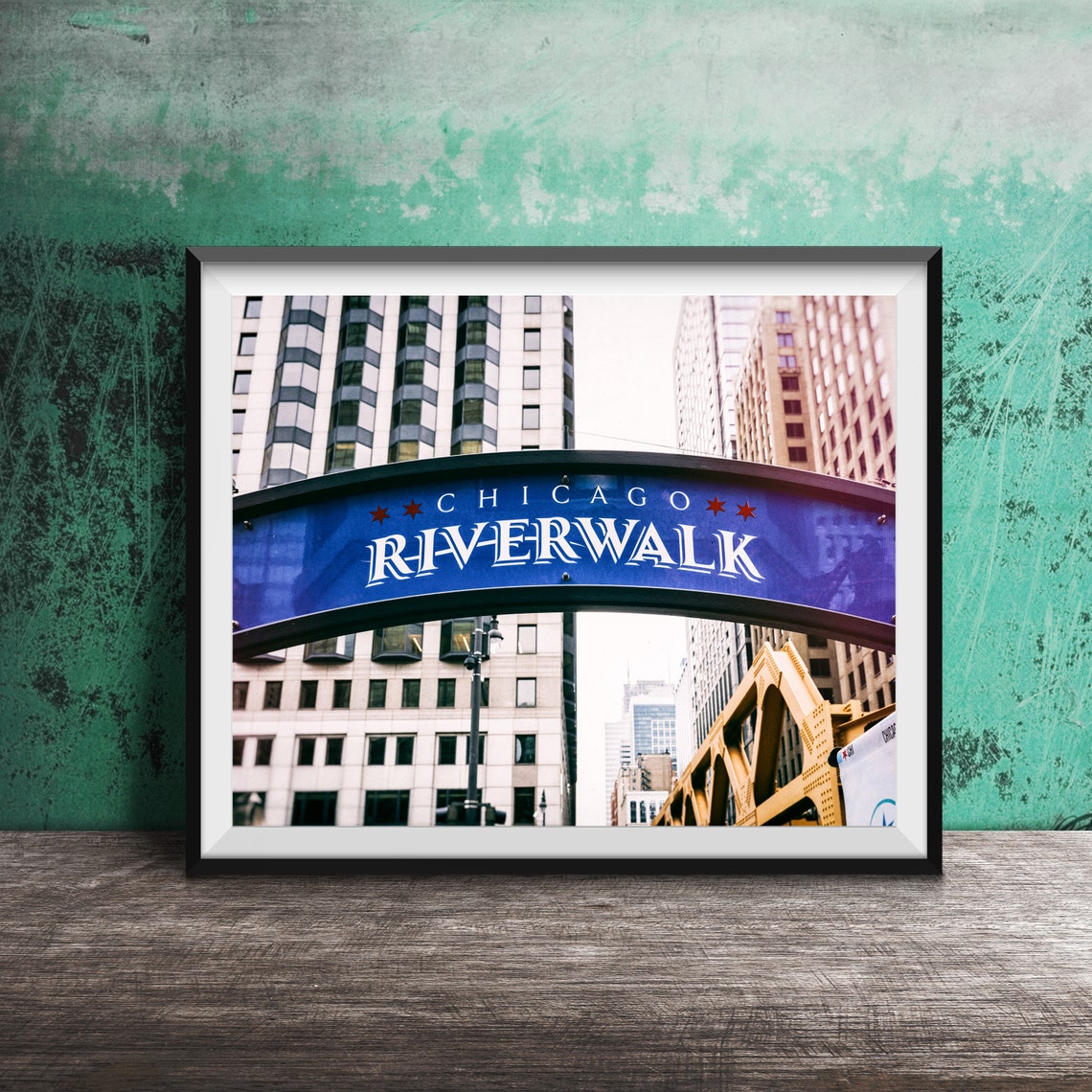 Chicago Riverwalk Blue Gateway Arch Downtown Skyline View Poster