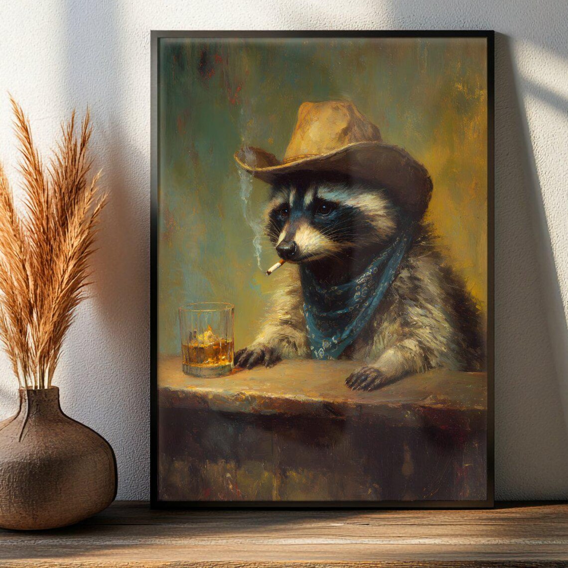 Smoking Raccoon Funny Animal Whisky Lover Poster
