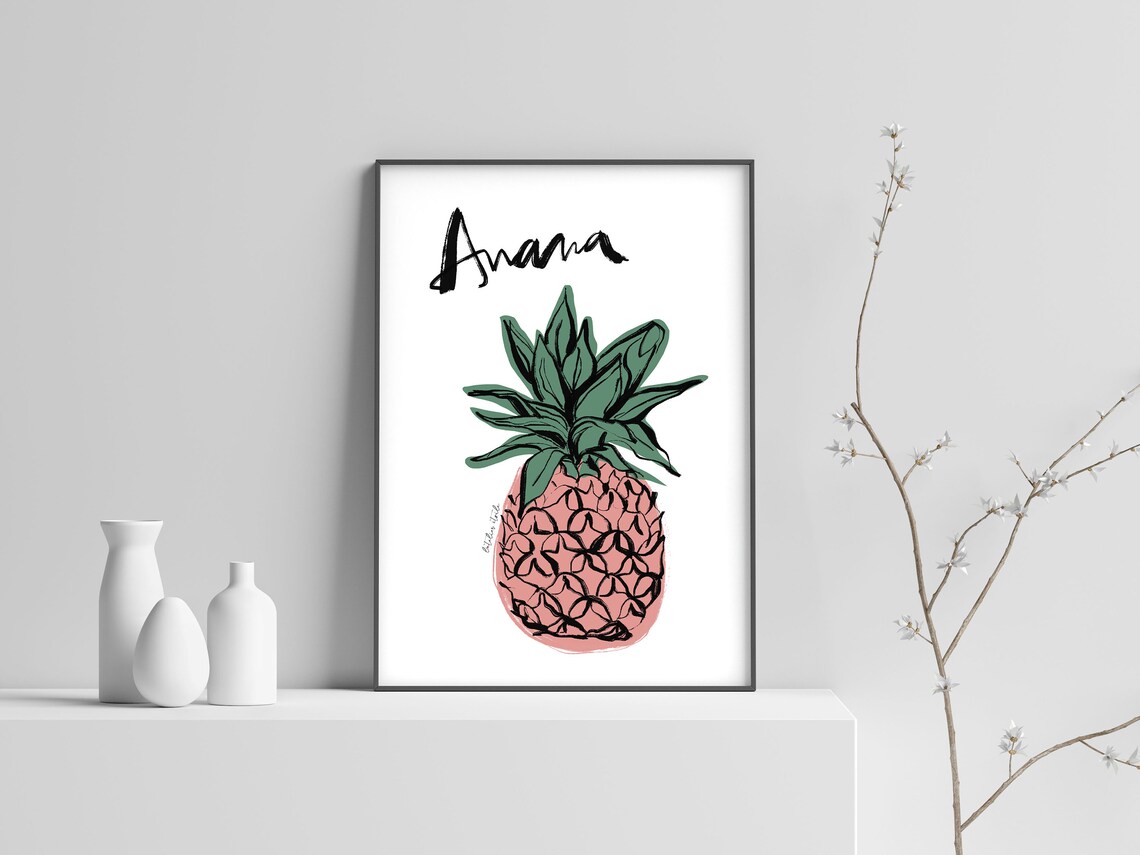 Anana Pink Pineapple French Tropical Fruit Illustration Poster - Image 2