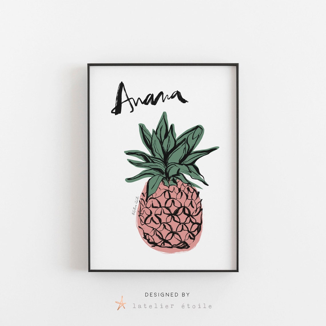 Anana Pink Pineapple French Tropical Fruit Illustration Poster - Image 4