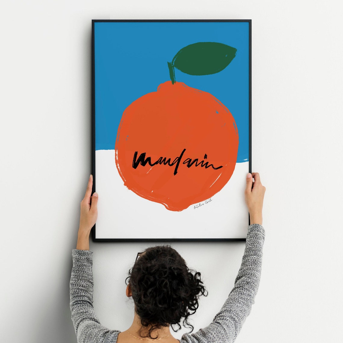 Mandarin Orange Bold Pop Art Blue Kitchen Fruit Illustration Poster - Image 3