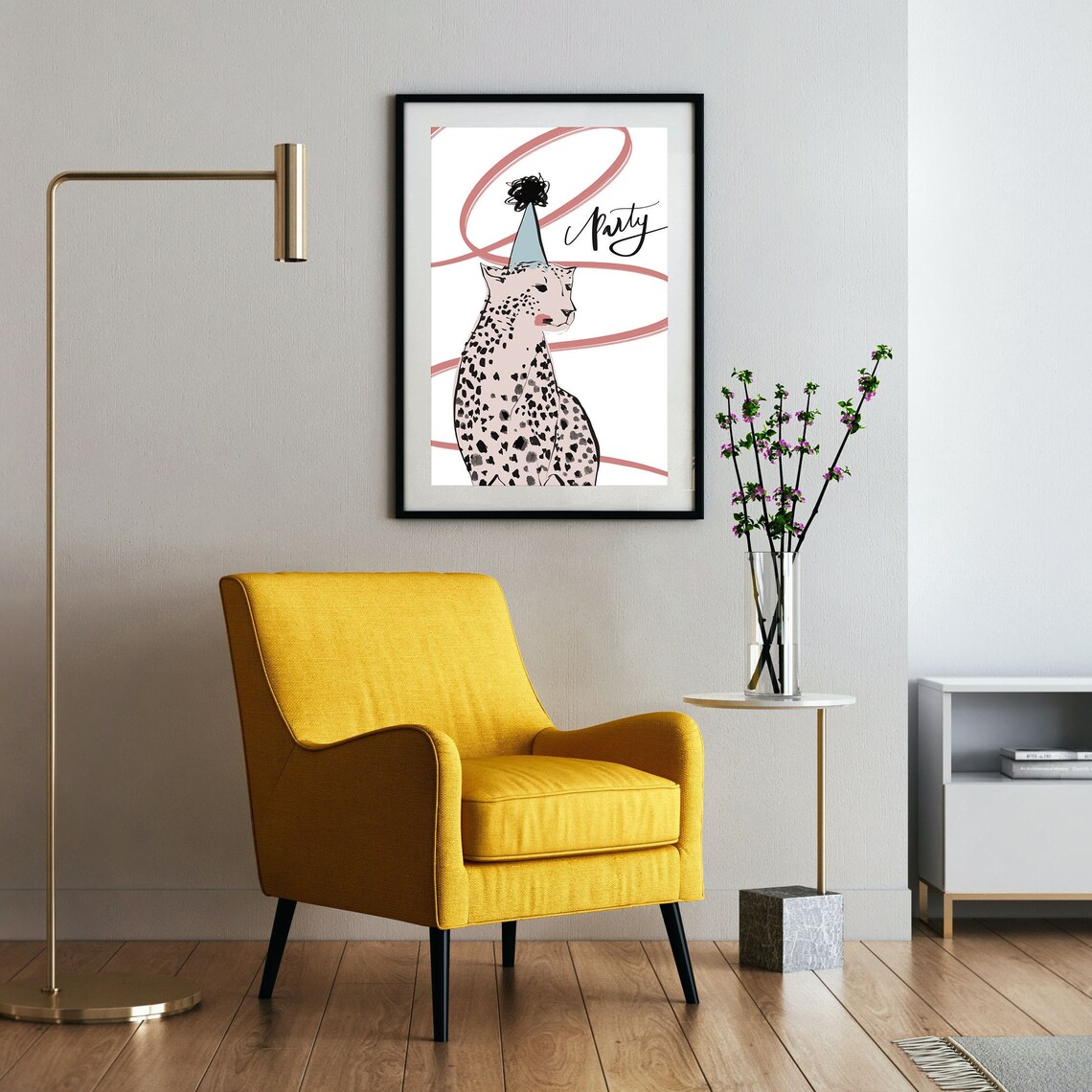 Party Leopard Wearing Party Hat Pink Nursery Animal Illustration Poster - Image 2