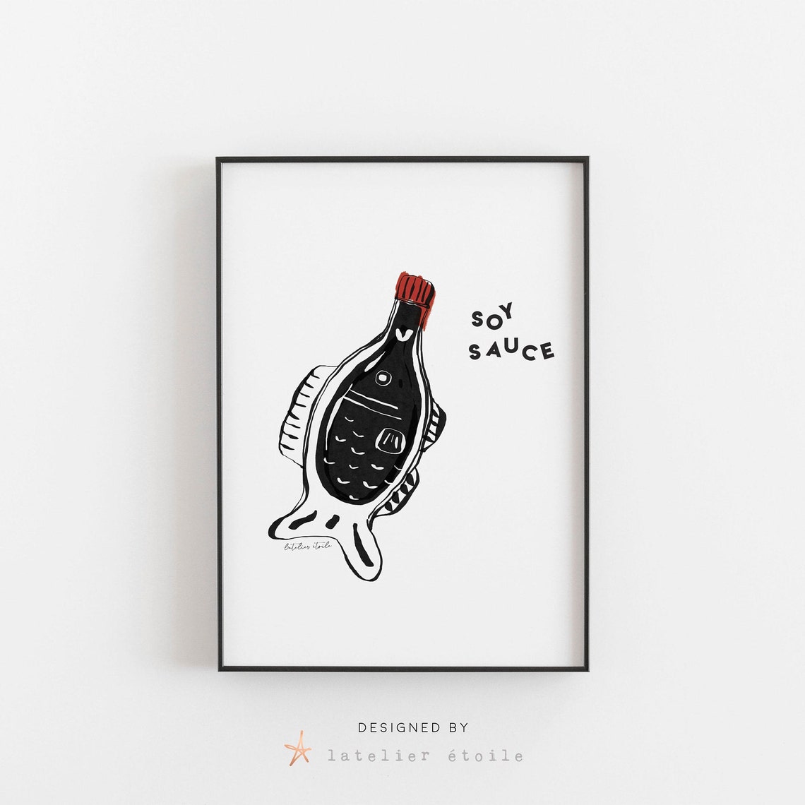 Soy Sauce Fish Bottle Japanese Condiment Kitchen Illustration Poster - Image 4