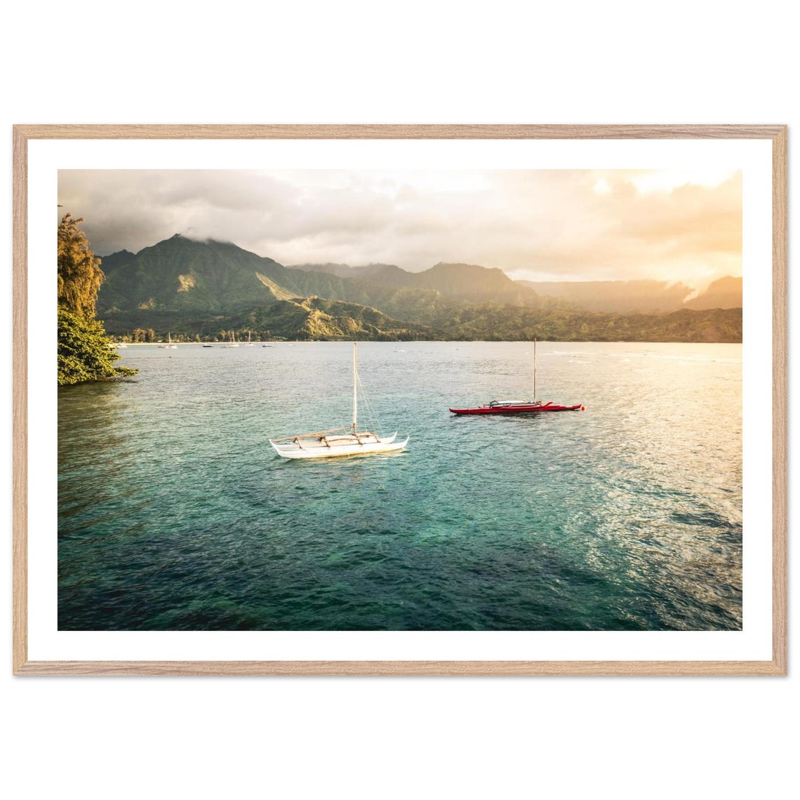 Hanalei Bay Kauai Sunset Outrigger Canoe Beach Photo Art Poster