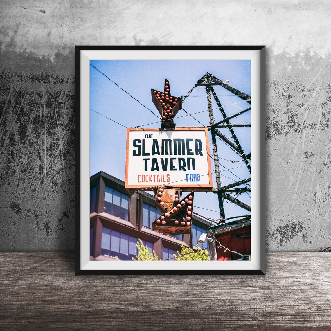 The Slammer Tavern Cocktails Food Neon Arrow Sign Photo Poster