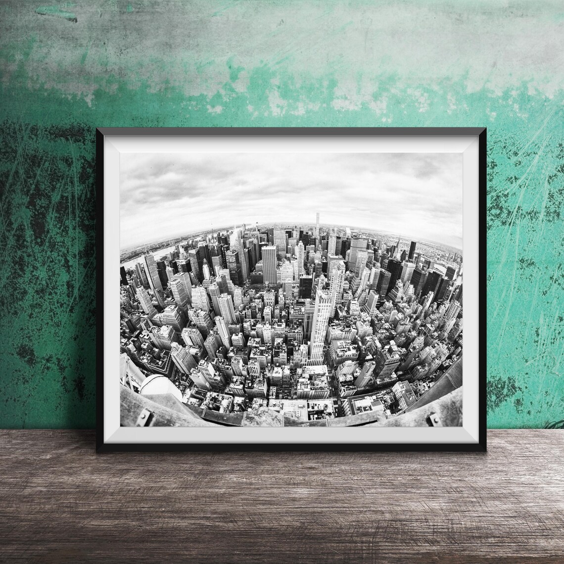 New York City Manhattan Aerial Fisheye Skyline Photography Poster - Image 2