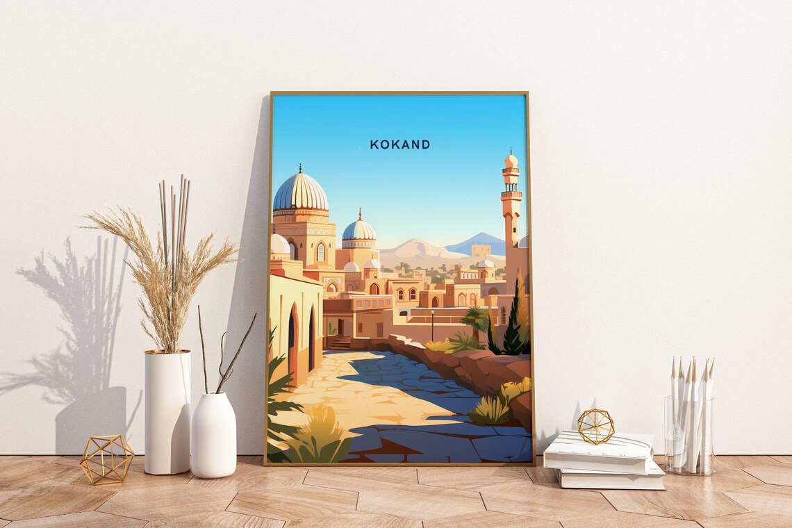 Kokand Uzbekistan Blue Dome Mosques Islamic Travel Art Poster