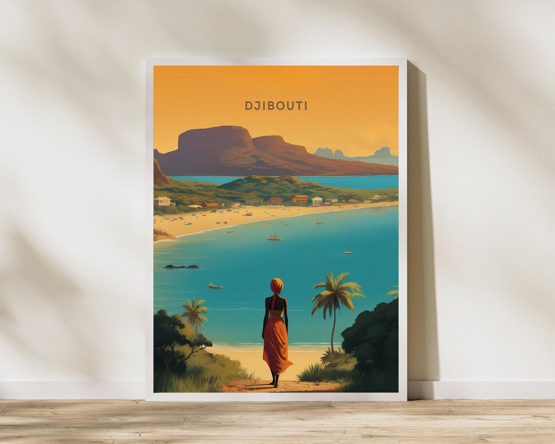 Djibouti East Africa Coastal Bay Overlook Illustration Poster