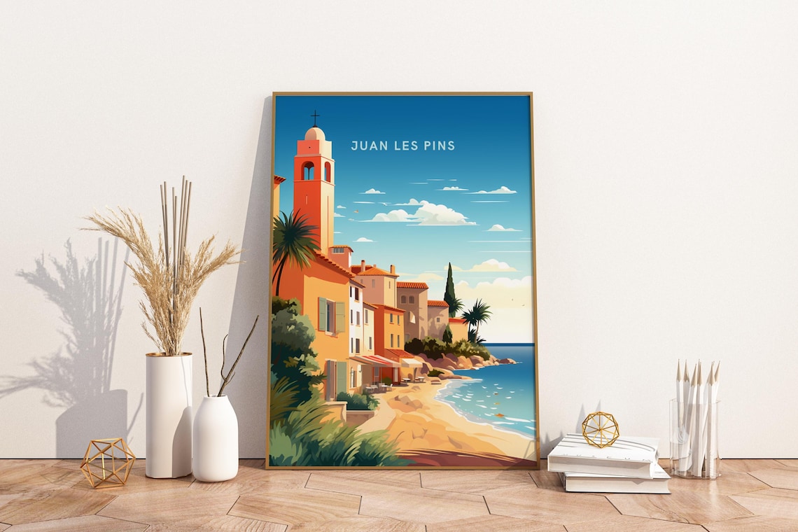 Juan Les Pins France Beach Promenade Vintage Travel Coast Poster