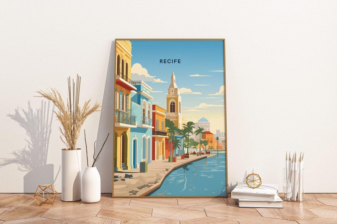 Recife Brazil Travel Print Poster Wall Art Vintage Decor