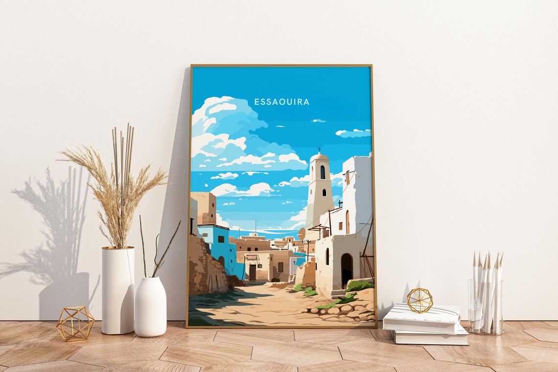 Essaouira Morocco Medina Street Blue Sky Old Town Travel Poster