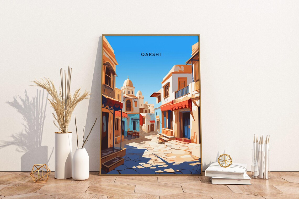 Qarshi Uzbekistan Old Town Street Ancient Silk Road Travel Poster