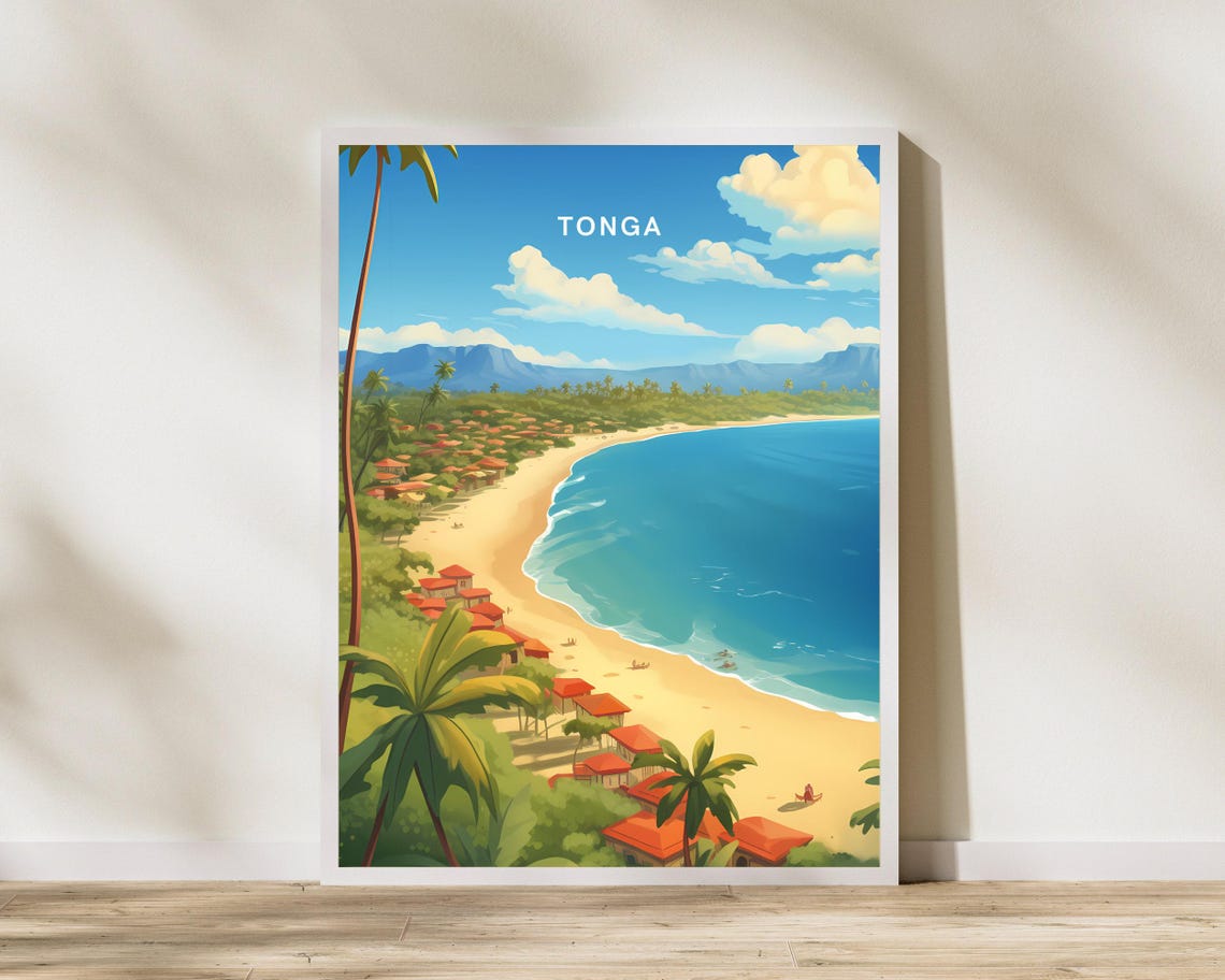Tonga Island Beach Golden Sand South Pacific Tropical Travel Poster