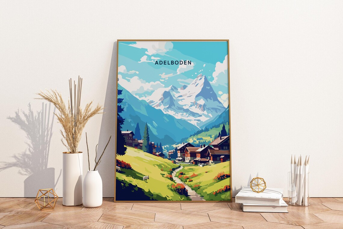 Adelboden Switzerland Alpine Village Summer Meadow Travel Poster