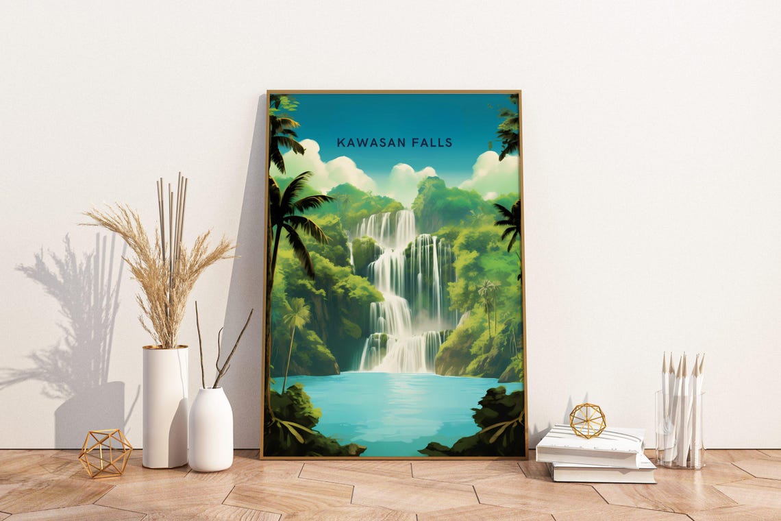 Kawasan Falls Cebu Philippines Jungle Waterfall Travel Art Poster