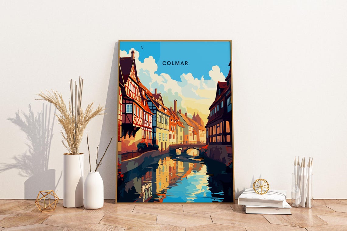 Colmar France Half Timbered Canal Town Vintage Travel Poster