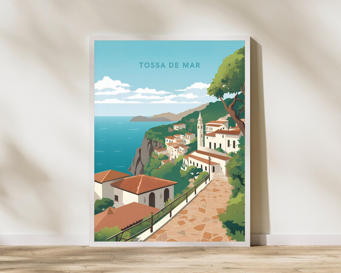 Tossa De Mar Spain Costa Brava Coastal Old Town Vintage Travel Poster