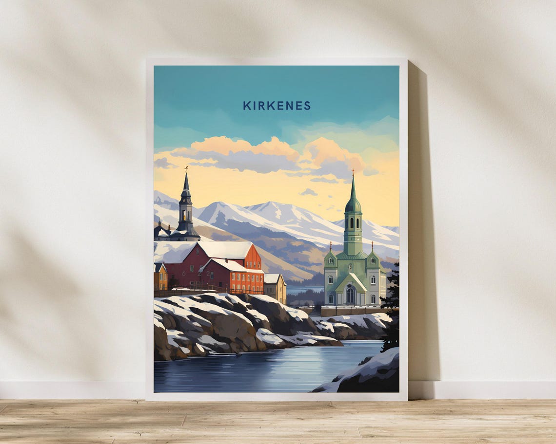 Kirkenes Norway Snowy Arctic Harbor Town Winter Artwork Poster