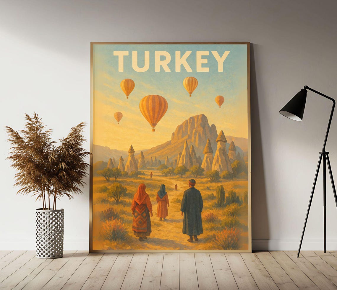 Turkey Cappadocia Sunrise Hot Air Balloons Vintage Travel Poster