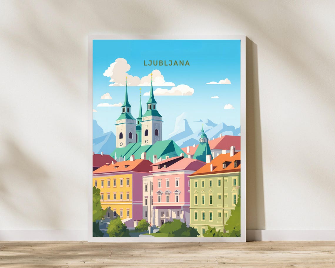 Ljubljana Slovenia Cathedral Spires Colorful Old Town Poster