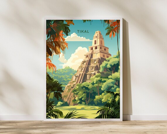 Tikal Guatemala Travel Print Poster Wall Art Vintage Decor