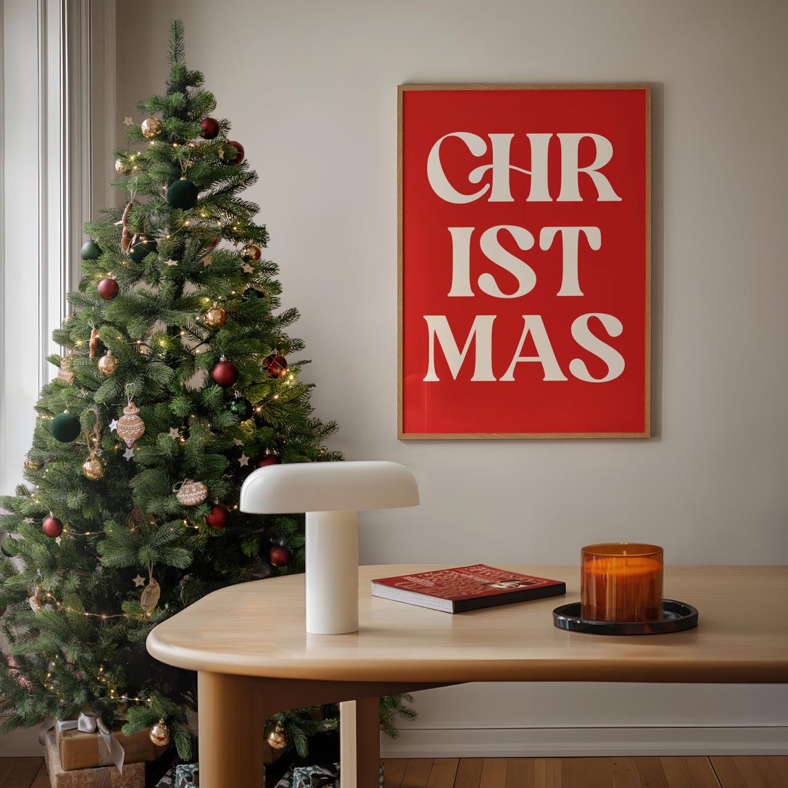 Christmas Cream Typography on Red Minimalist Holiday Decor Poster - Image 3