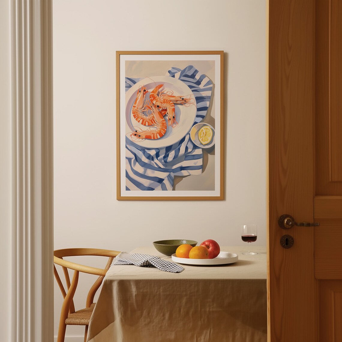 Plate Of Shrimp With Lemon Coastal Kitchen Food Painting Poster - Image 2