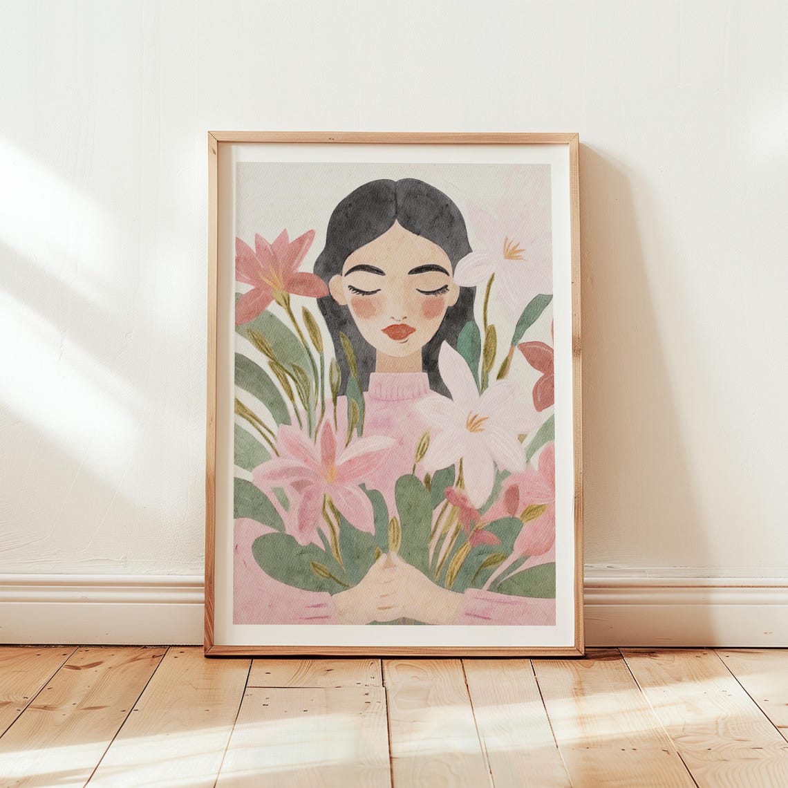 Gallery Wall Print Pink Room Decor Woman Portrait Modern Home Decor Boho Art Gift For Mom Beauty Salon Feminine Art Fashion Print Girl Room