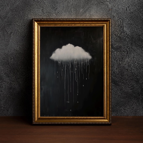 Vintage Rain Cloud Art Print, Dark Academia Sky