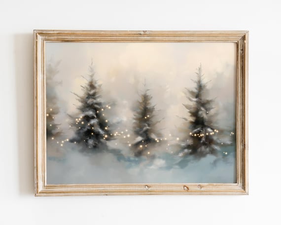 Christmas Tree Vintage Snowy Wall Art Print