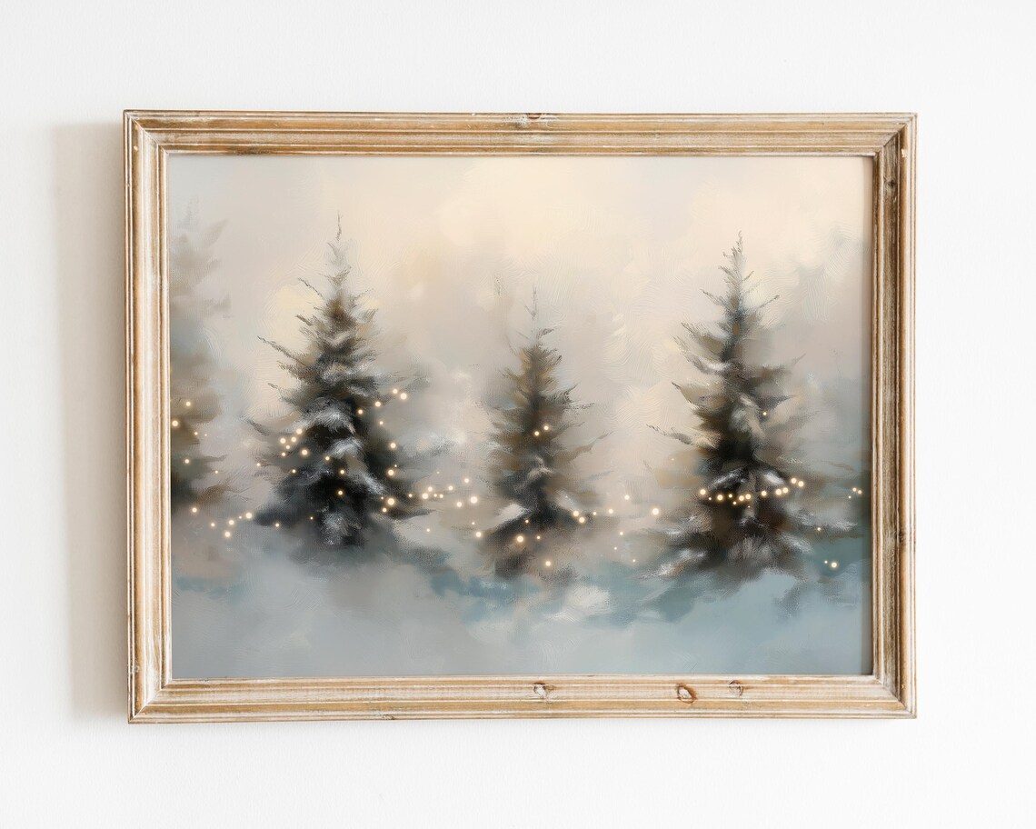 Christmas Tree Vintage Snowy Wall Art Print