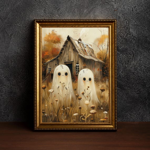 Two Cute In Field Halloween Wall Art Printdark Academia Ghosthaunted House Artspooky Vintage Printsingle Poster