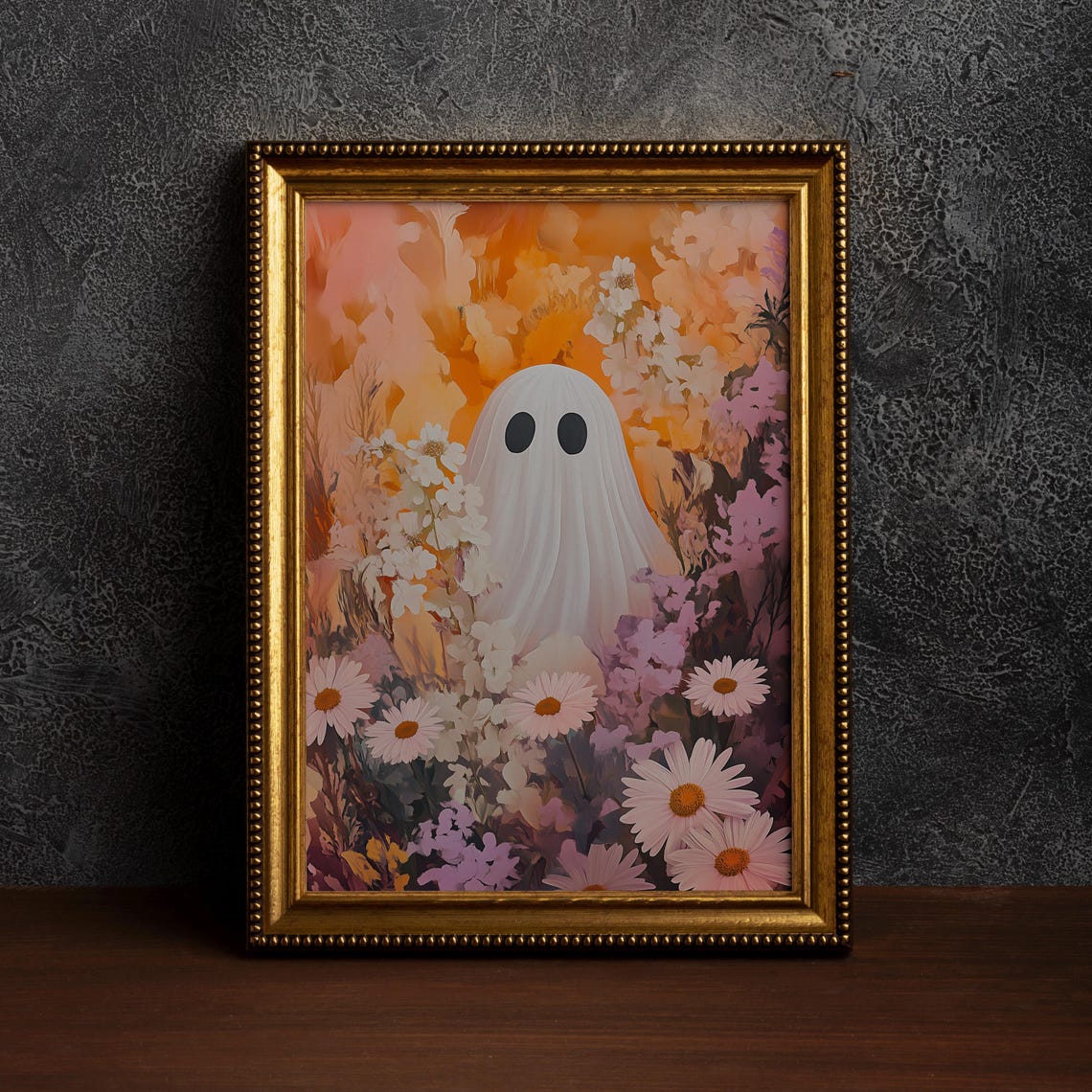 Cute Ghost in a Wildflower Meadow Daisy Field Halloween Poster