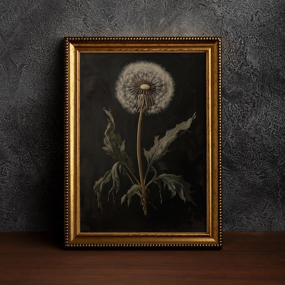 Dandelion Botanical Art Print, Dark Academia Decor