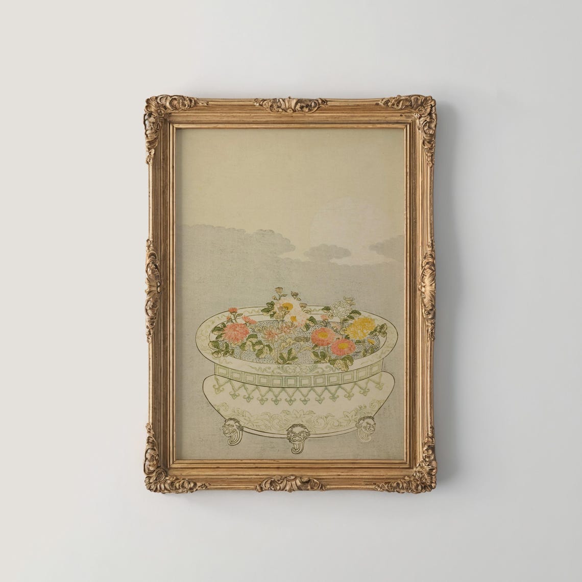 Art Nouveau Marble Basin Chrysanthemums Japanese Style Poster