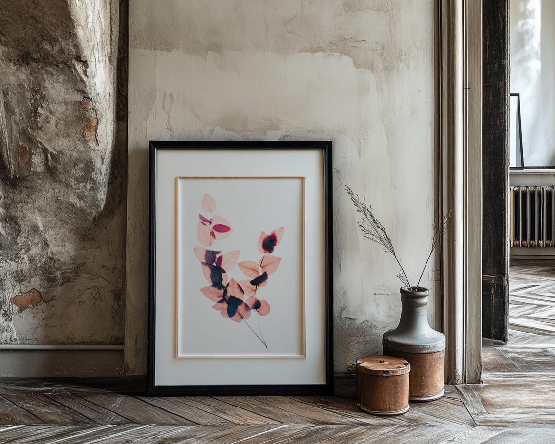 Backlit Coral Translucent Leaves Minimalist Modern Botanical Poster - Image 3