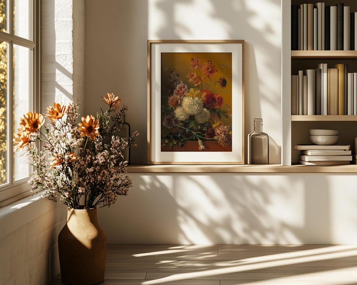 Classic Dutch Bouquet with Dahlias Golden Oil Painting Poster - Image 6