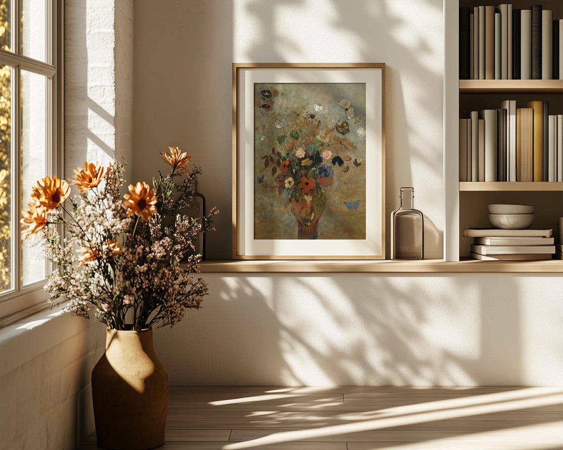 Dreamlike Wildflower Bouquet Butterflies Impressionist Poster - Image 6