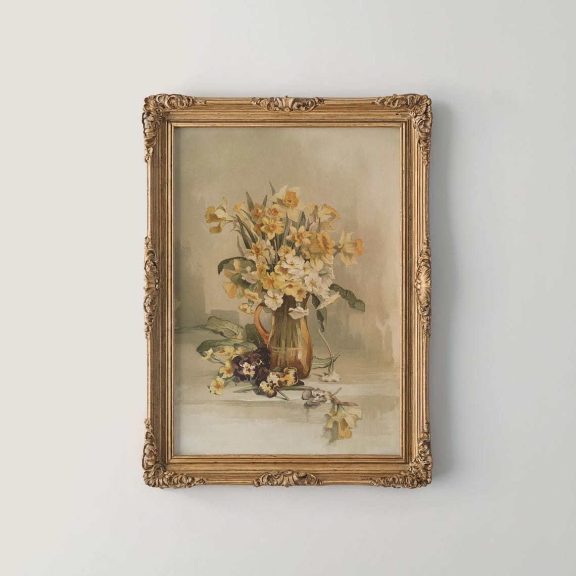 Yellow Daffodils In A Copper Jug Still Life Watercolor Print