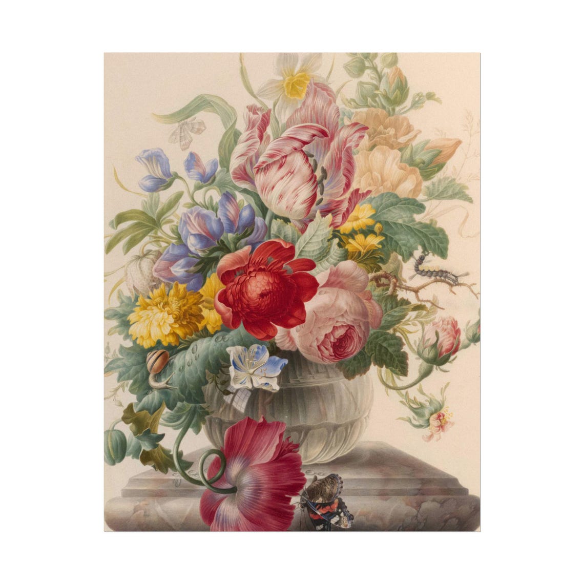 Dutch Bouquet with Parrot Tulip Butterfly and Snail Floral Poster - Image 4