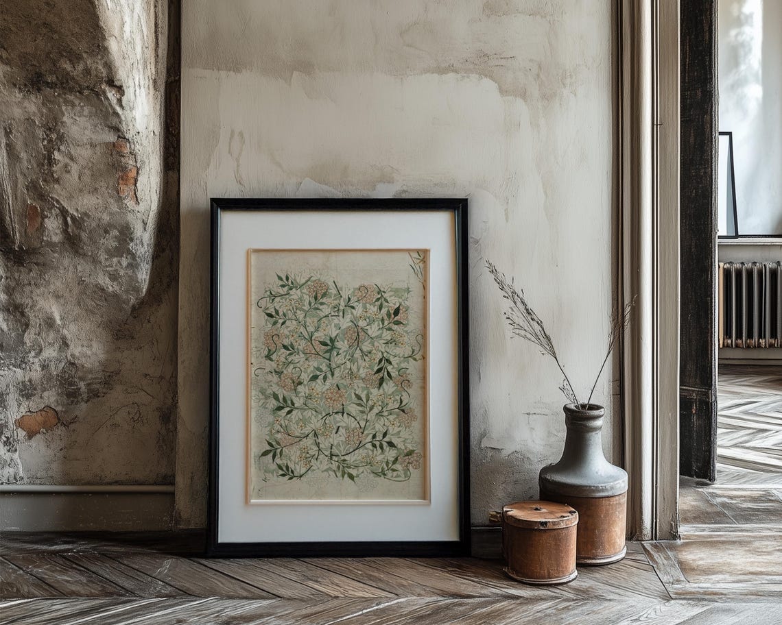 Morris Style Arts and Crafts Vine Hydrangea Botanical Pattern Poster - Image 3