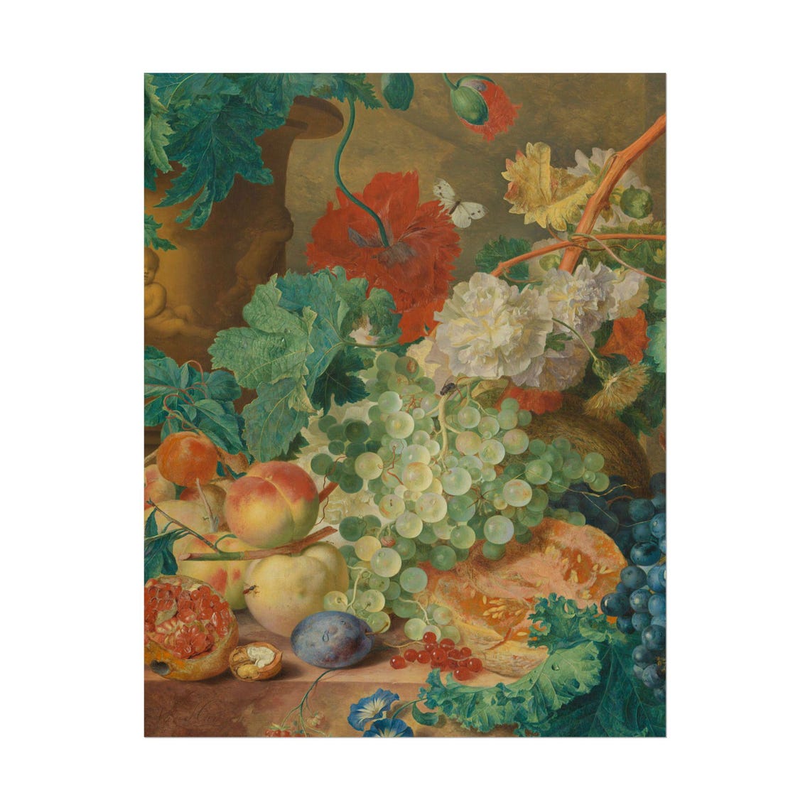 Grapes Peaches and Poppies Lush Fruit and Flower Still Life Poster - Image 4