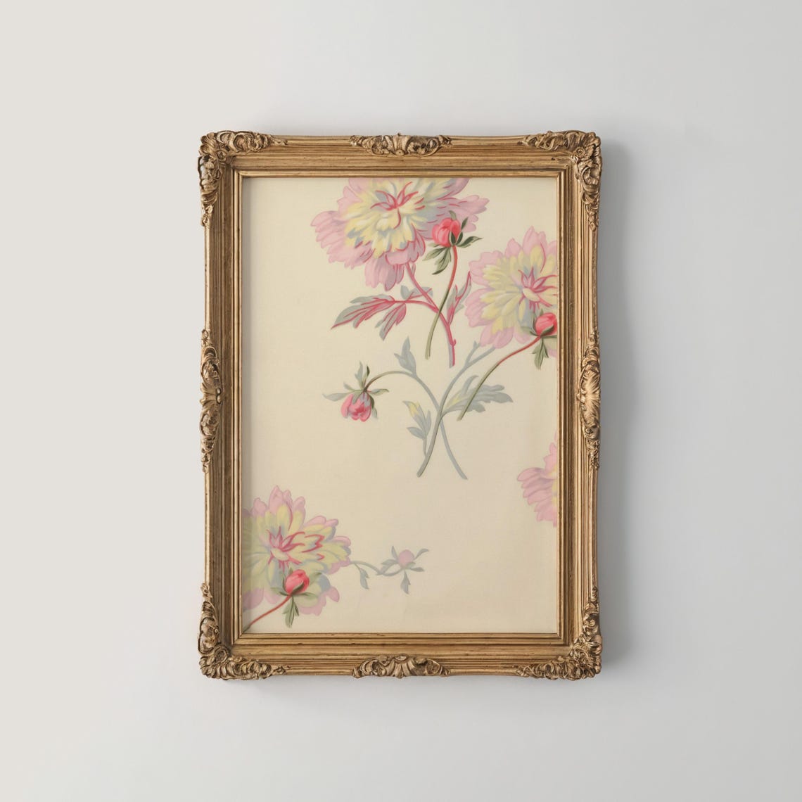 Pink Peony Blossom Wallpaper Style Floral Art in Vintage Decor Poster