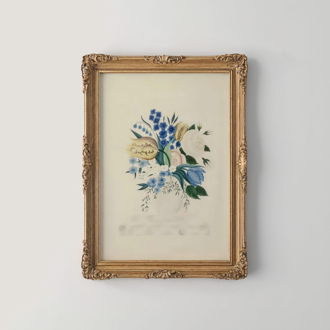 Soft Watercolor Bouquet Blue Forget Me Nots Yellow Tulip Poster